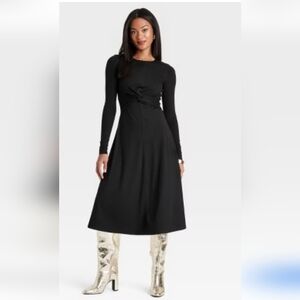 A New Day long sleeve twist front black midi dress M
